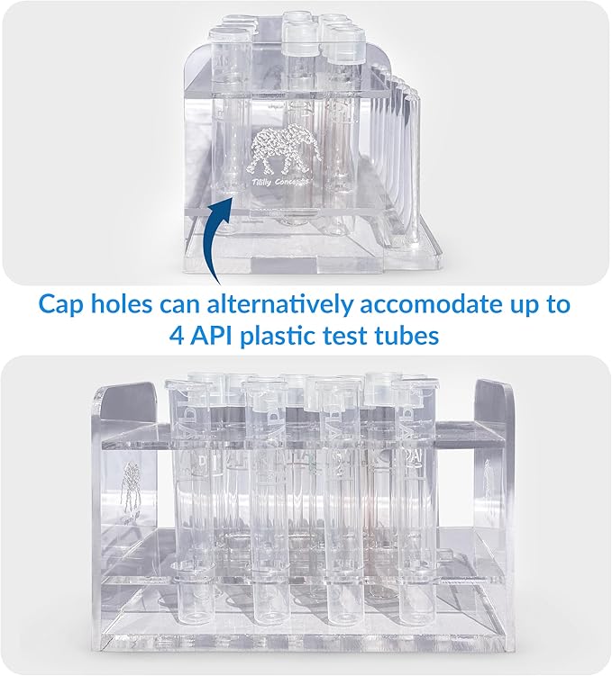 Aquarium Test Tube Holder, Hand-Made Rack w/ 8 Cap Holders for use w/API and TC Glass Test Tubes