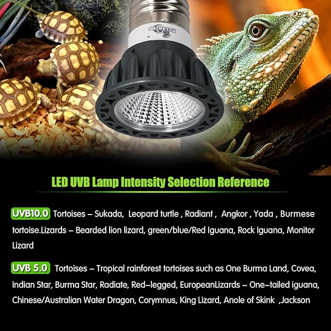 UVB Reptile Light High Intensity LED Bulb 3W 10.0 Turtle Calcium Lamp Full Spectrum Sun Heat Lamp for Desert Reptile,Turtle,Bearded Dragons and Plants