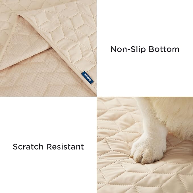 Bedsure 100% Waterproof Bed Cover for Dogs Washable - Non Slip Waterproof Dog Blanket for Bed, Lightweight Furniture Protector Durable for Pet Cat Puppy with Non-slip Bottom, Beige, 68x82IN