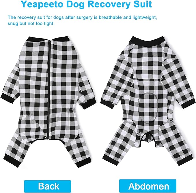 Dog Recovery Suit Full-Zipper After Post-Surgery Large Medium Dogs, Dog Bodysuit for Prevent Licking& Chewing Wounds Onesies Cone Alternative (Black, 2X-Large)