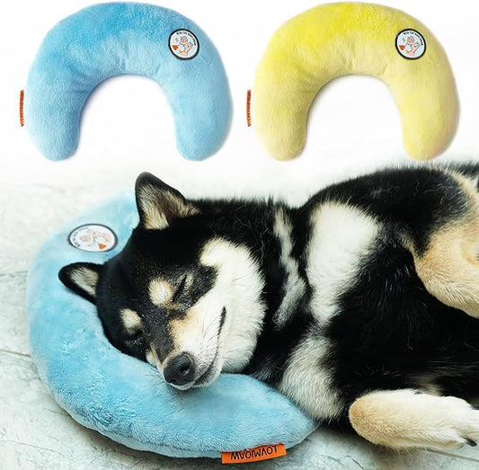 Dog Pillow, Dog Calming Pillow for Small Dog and Cats, U-Shaped Half Donut Dog Neck Pillow, Deep Sleep Fluffy & Cozy Pet Calming Toy, Joint Relief Sleeping Improve(2 Pack(Blue&Yellow)