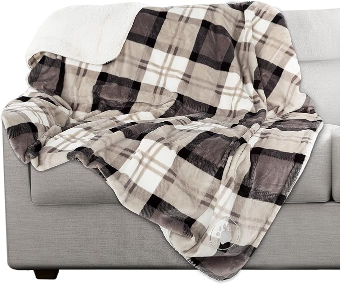 PETMAKER Pet Blanket - Reversible Waterproof Plaid Throw Protects Couch, Car, and Bed from Spills, Stains, or Fur - Dog and Cat Blankets (Gray), Large