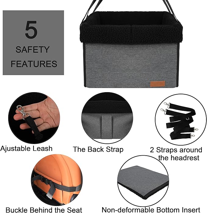Apollo Walker Dog Car Seats Dog Booster Seat with Removable Fleece Liner Foldable Design for Small Pets (Grey)