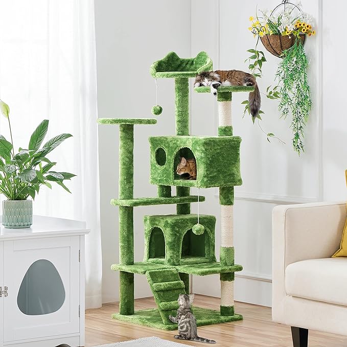 Yaheetech 54in Cat Tree, Cat Tower with Large Cat Condo Sisal Scratching Posts and Dangling Balls, Cat Furniture for Pets Kitten, Green