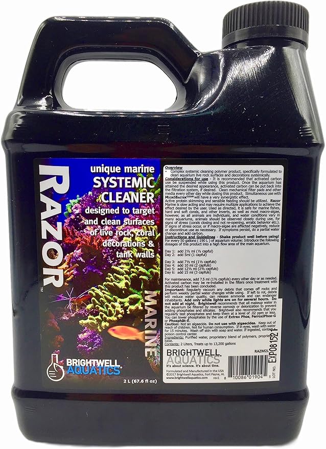 Brightwell Aquatics - Razor Marine - Unique Systemic Fish Tank Cleaner for Marine Aquariums - Aquarium Water Treatments, 67.6 fl oz