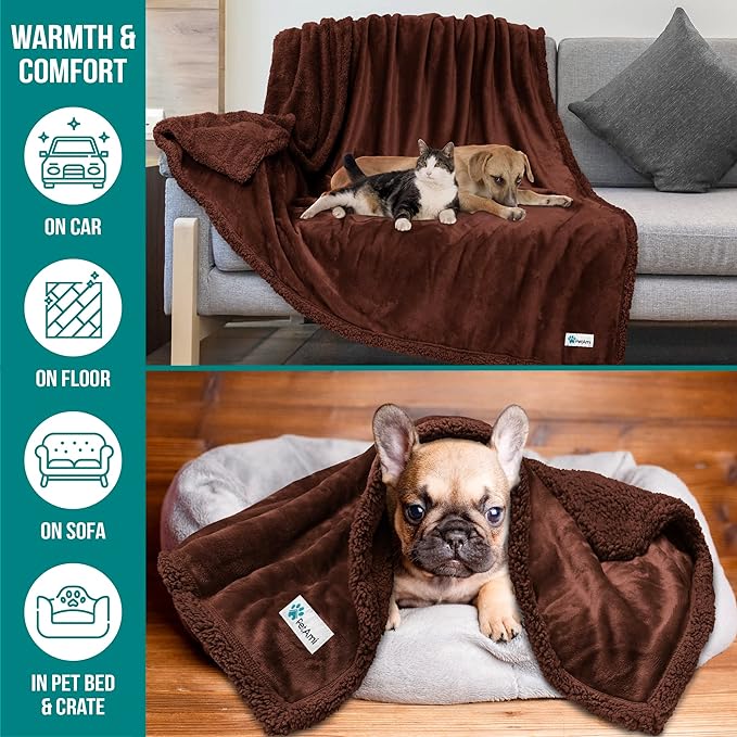 PetAmi WATERPROOF Dog Blanket for Medium Large Dog, Pet Puppy Blanket Couch Cover Protection, Sherpa Fleece Cat Blanket, Sofa Bed Furniture Protector Reversible Soft Plush Washable, 60x40 Brown Brown