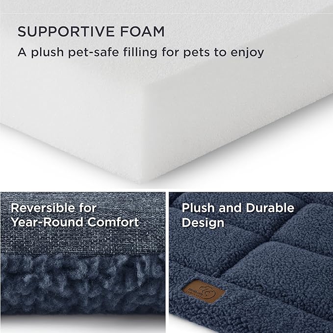 Bedsure Washable Dog Crate Bed for Extra Large Dogs, Reversible Foam Floor Dog Mat, Lightweight Travel Flat Pet Beds for Indoor & Outdoor Dogs (48" x 30", Navy)