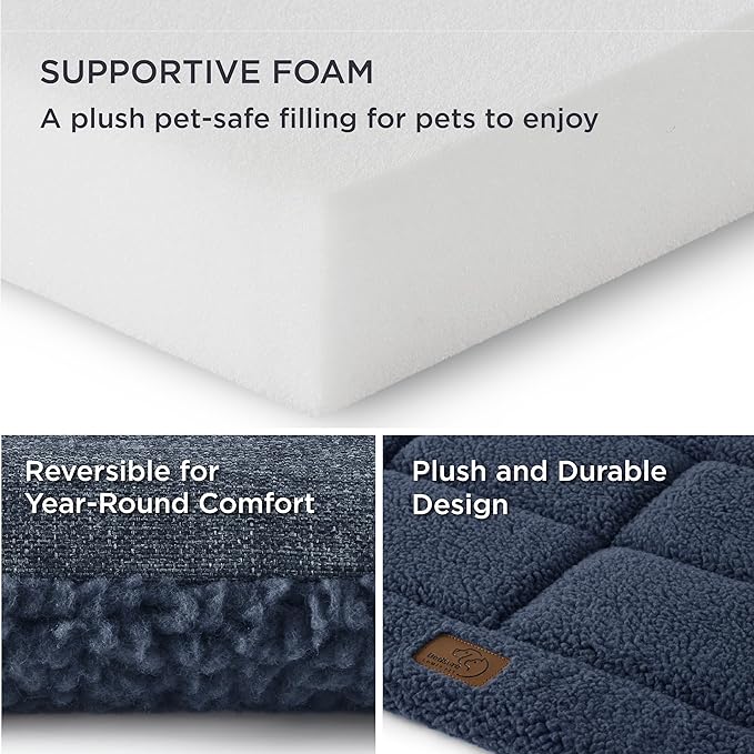 Bedsure Washable Dog Crate Bed for Large Dogs, Reversible Foam Floor Dog Mat, Lightweight Travel Flat Pet Beds for Indoor & Outdoor Dogs (35" x 23", Navy)