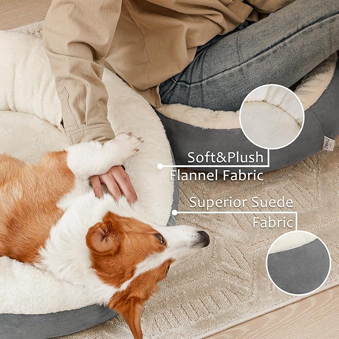Love's cabin Round Donut Cat and Dog Cushion Bed, 25in Pet Bed for Small or Medium Dogs, Anti-Slip & Water-Resistant Bottom, Soft Durable Fabric Pet Beds, Washable Calming Cat & Dog Bed Grey