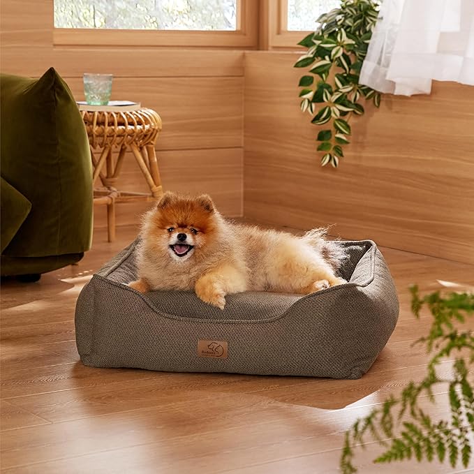 Bedsure Washable Dog Bed for Small Dogs - Waterproof All-Season Foam Puppy Beds, Orthopedic Rectangle Cuddle Indoor Cat Beds with Removable Zipper Cover, 25x21x8inches, Brown