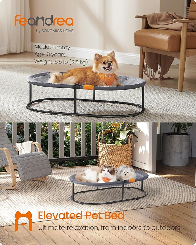Feandrea Pet Bed, Elevated Dog Bed for Small, Medium Dogs, Cat Bed for Multiple Cats, with Removable Washable Mesh, for Pets up to 40 lb, Oval, Gray UPCB003G01