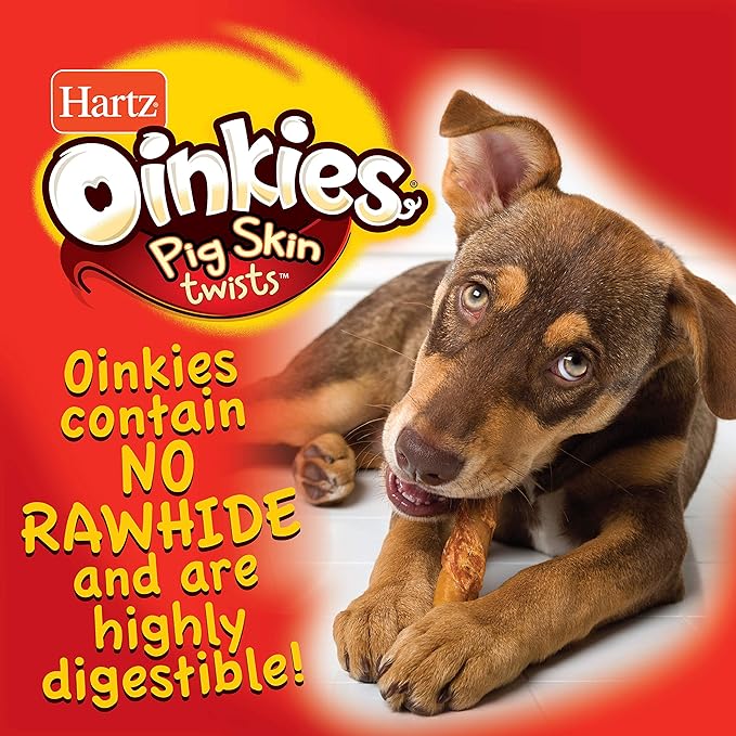 Hartz Oinkies Natural Smoked Pig Skin Twist Bacon Wrapped Xl Dog Treat Chews - 2 Pack