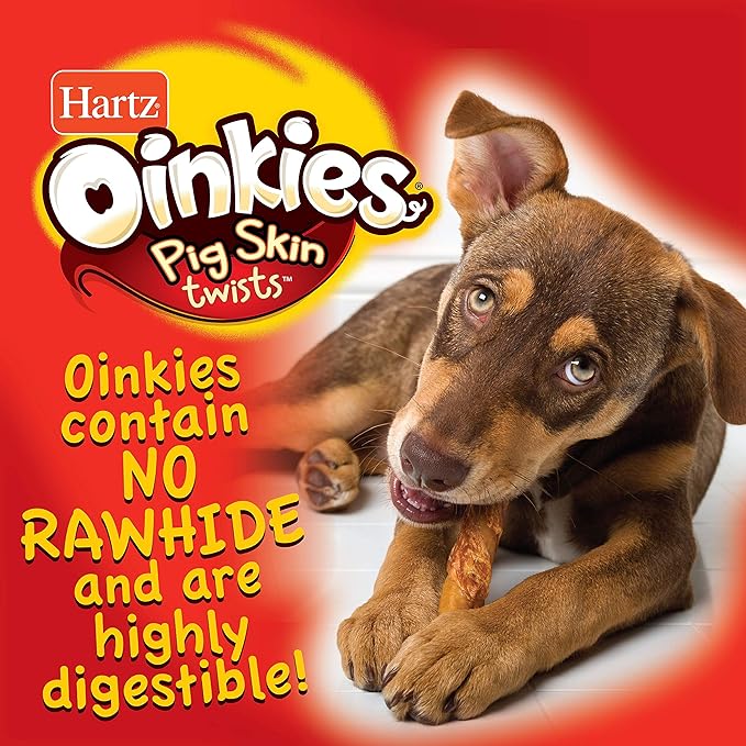 Hartz Oinkies Natural Smoked Pig Skin Twist Bacon Wrapped Dog Treat Chews - 16 Pack - 3270015485