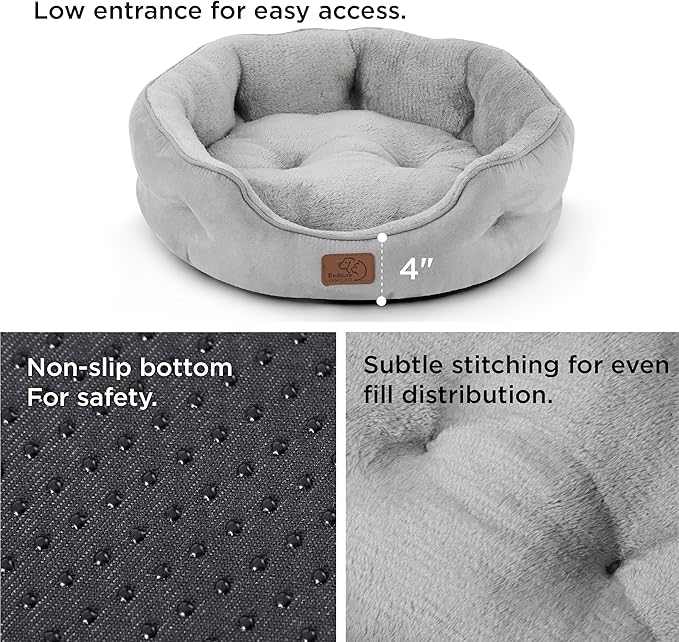 Bedsure Dog Beds for Small Dogs - Round Cat Beds for Indoor Cats, Washable Pet Bed for Puppy and Kitten with Slip-Resistant Bottom, 20 Inches, Pale Grey