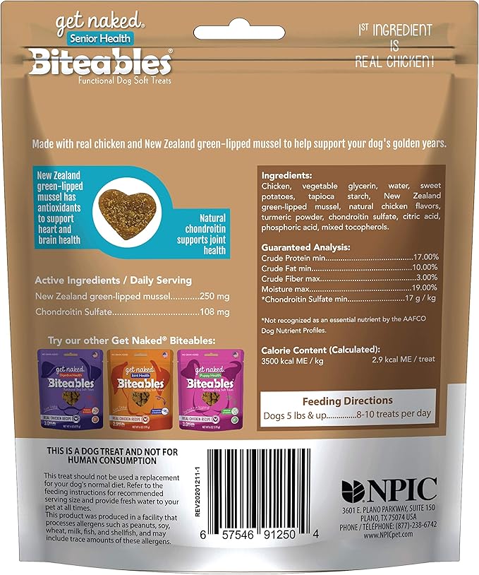 Get Naked Biteables Senior Health Soft Treats for Dogs, 6oz 1 Pouch