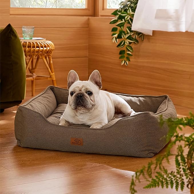 Bedsure Washable Dog Bed for Medium Dogs - Waterproof All-Season Foam Puppy Beds, Orthopedic Rectangle Cuddle Indoor Cat Beds with Removable Zipper Cover, 30x24x9inches, Brown