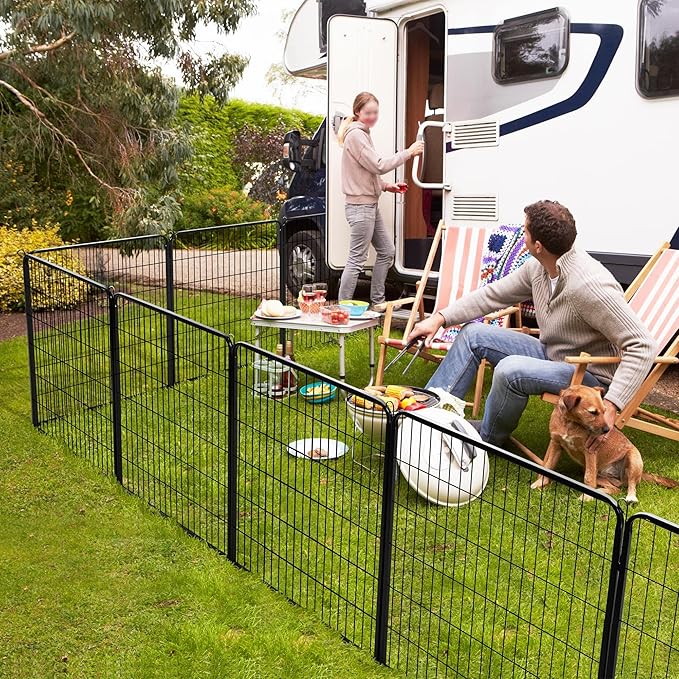 Yaheetech Dog Pen, 4 Panels 40 Inch Height Dog Fence Dog Playpen Iron Dog Cat Exercise Barrier Outdoor Indoor RV Dog Fence Accessories for Camping, Yard, House Black