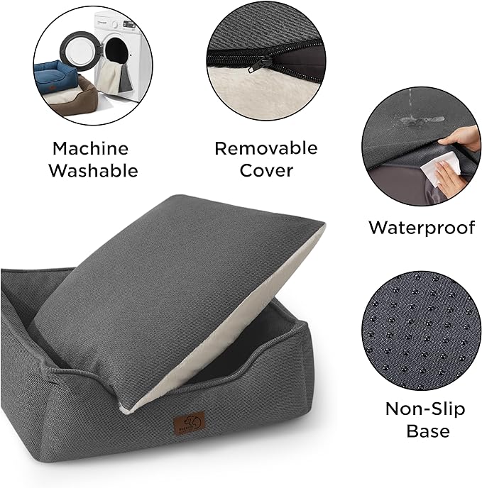 Bedsure Washable Dog Bed for Medium Dogs - Waterproof All-Season Foam Puppy Beds, Orthopedic Rectangle Cuddle Indoor Cat Beds with Removable Zipper Cover, 30x24x9inches, Grey