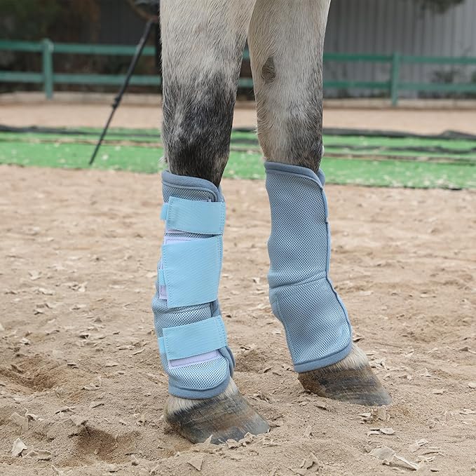 Horse Fly Boots - Fly Horse Boots Perfect for Equine Leg Wraps and Maximum Horse Fly Protection Set of 4 (Light Blue, Pony)