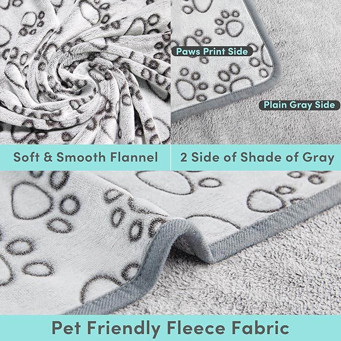 Stuffed Premium Soft Dog Couch Blanket, with Flannel Cute Paw Print, 30 * 70 inches, Cat Blanket Puppy Supplies Dog Products Stuff Essentials, Gray