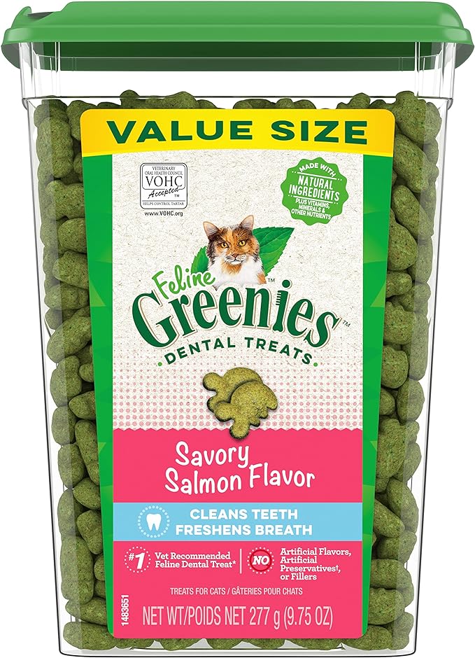 Greenies Feline Adult Natural Dental Care Cat Treats, Savory Salmon Flavor, 9.75 Ounce (Pack of 1)