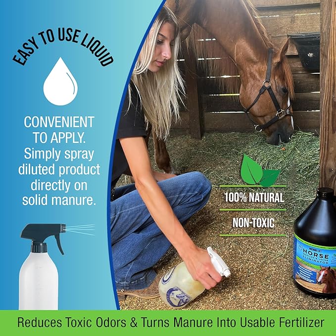 MICROBE-LIFT Horse Manure & Urine Eliminator for Use in Stables and Barns, Use on all Surfaces and Supplies, Ammonia Reducer, Highly Concentrated Formula, 1 Gallon