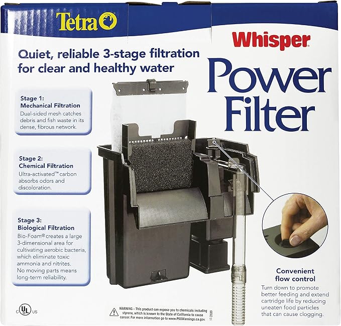 Tetra Whisper Power Filter for Aquariums, 3 Filters in 1, Up to 40-Gallons