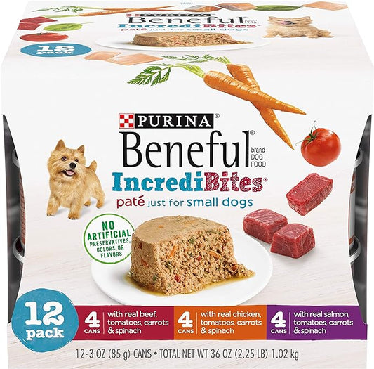 Purina Beneful Small Breed Wet Dog Food Variety Pack, IncrediBites Pate - (2 Packs of 12) 3 oz. Cans