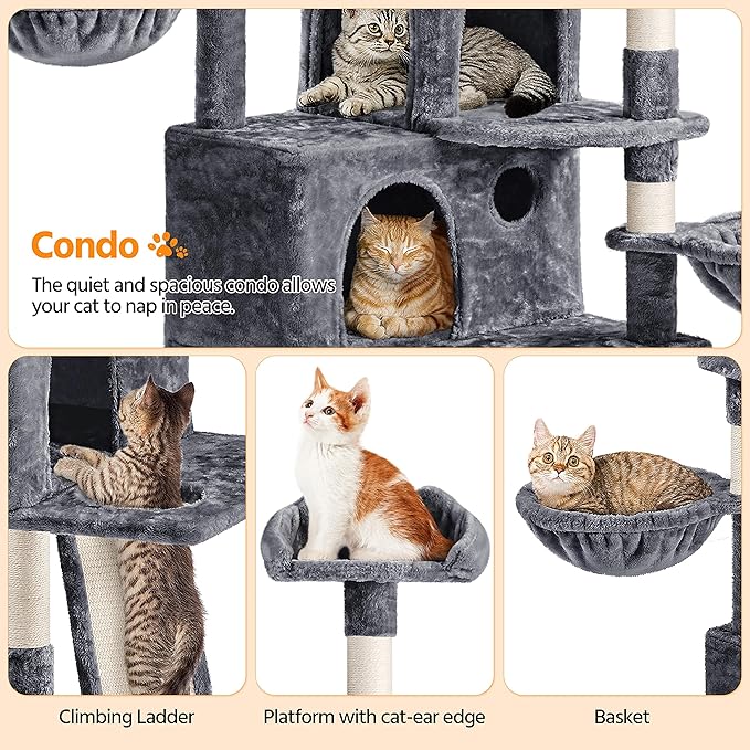 Yaheetech 76.5in Cat Tree Cat Tower with 3 Condos, 3 Cozy Perches, 9 Scratching Posts, 2 Baskets, Dangling Ball, Pet Bed Furniture Activity Center for Indoor Cats and Kittens