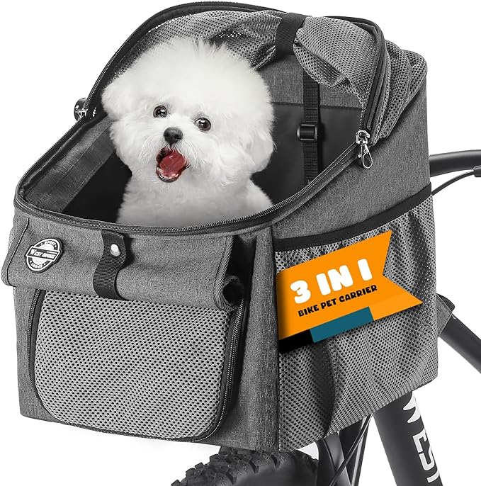 Dog Bike Basket Carrier, Dog Basket for Bike with Mesh Window, Bike Pet Carrier for Cats & Dogs, Pet Bike Front Carrier Backpack for Bike Riding