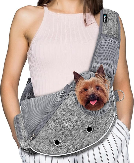 PetAmi Dog Sling Carrier for Small Dogs, Puppy Carrier Sling Purse, Dog Bags For Traveling, Carrying Bag to Wear Medium Cat, Adjustable Crossbody Pet Sling Travel, Poop Bag Dispenser, Max 10 lbs, Gray