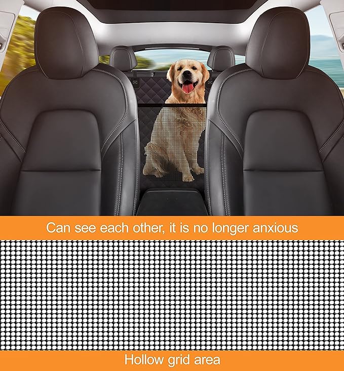 Dog Back Seat Cover Protector for Cars SUV and Trucks with Mesh Window, Scratchproof Nonslip and Waterproof Material Upgraded Version with Dog Leash(Black)