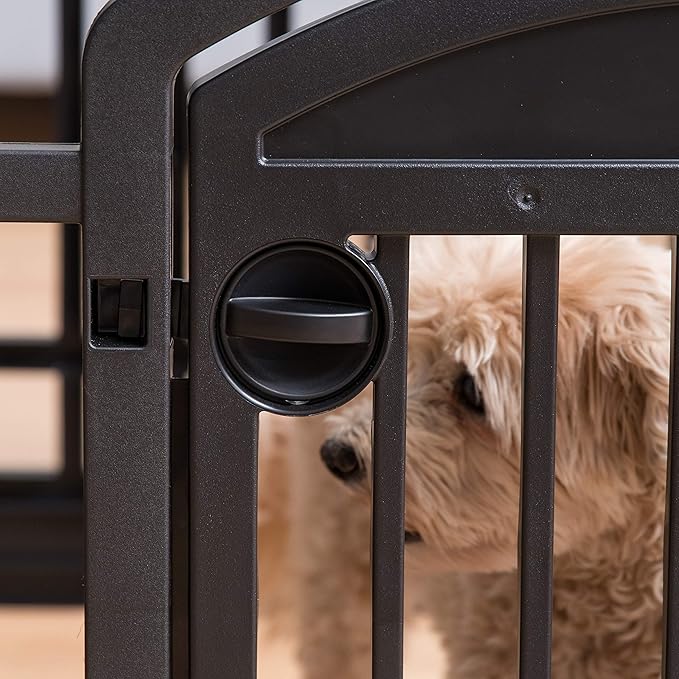 IRIS USA Dog Playpen, 6-Panel 24" Pet Playpen with Door, Puppy Playpen, Indoor/Outdoor Dog Pen, 60 x 60 x 24,Foldable, Customizable, Black