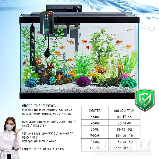 Corisrx Submersible Aquarium Heater Set - 55-100 Gallon Betta Fish Tank Temperature Controller, Turtle Tank Thermometer, Freshwater Saltwater Large Tank Thermostat (450W (for 50 to 80 Gallon))