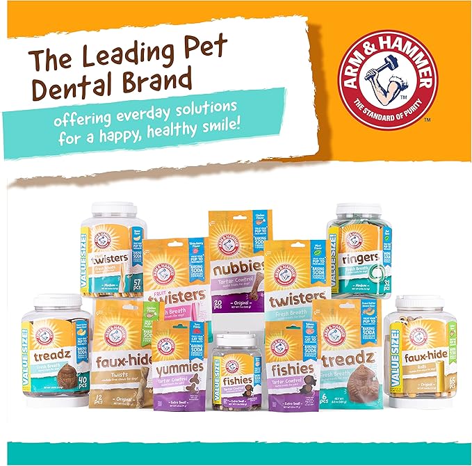 Arm & Hammer for Pets Twisters Fresh Breath Dental Treats for Dogs, Value Pack, 57 Pieces - Dental Dog Chews Fight Bad Doggie Breath, Plaque & Tartar Without Brushing (Pack of 6)