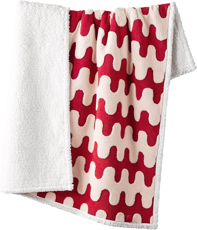 Lesure Waterproof Puppy Blanket for Small Dogs - Washable Double Sided Dog Blankets with Warm Jacquard Shag and Soft Sherpa Fleece, Pet Cat blanket for Couch Protection, 3D Textured Wave, Red