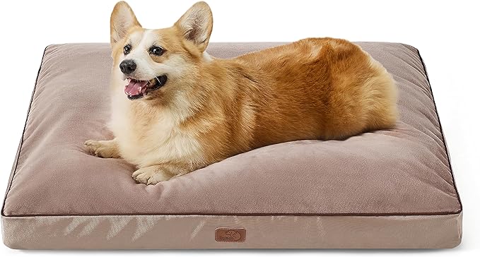 Bedsure Waterproof Large Dog Bed - 4 inch Thicken Up to 80lbs Large Dog Bed with Washable Cover, Pet Bed Mat Pillows, Taupe