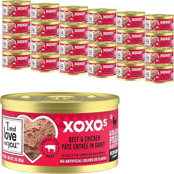 I AND LOVE AND YOU" XOXOs Canned Wet Cat Food, Beef and Chicken Pate, Grain Free, Real Meat, No Fillers, 3 oz Cans, (Pack of 24)