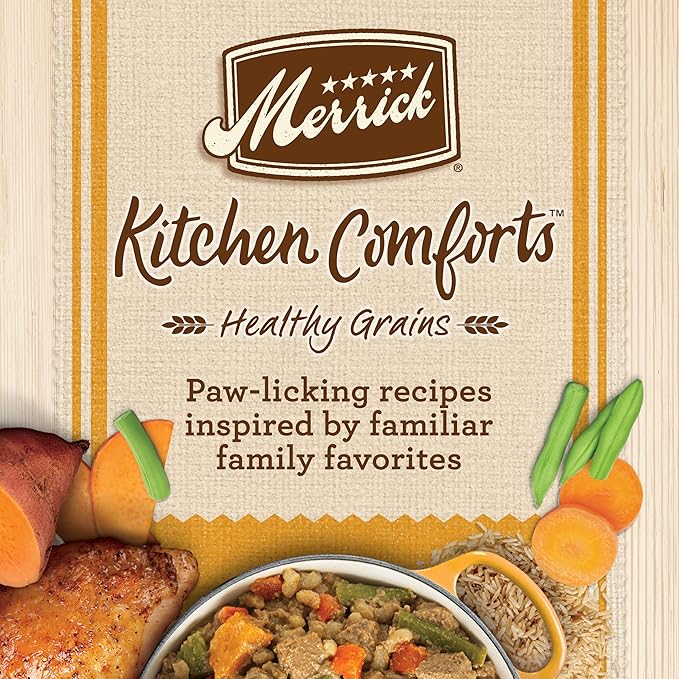 Merrick Kitchen Comforts Healthy and Natural Canned Adult Dog Food with Gravy, Chicken Casserole with Rice - (Pack of 12) 12.7 oz. Cans