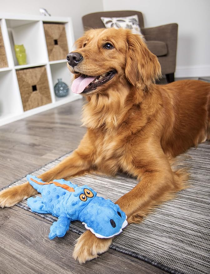 goDog Gators With Chew Guard Technology Tough Plush Dog Toy, Blue, Large (774019)