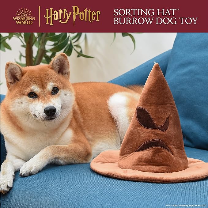 Harry Potter House Sorting Hat Burrow Pet Toy | Dog Toy Sorting Hat with House Plush Removable Parts | Sorting Hat Burrow Toy for Dogs | Crinkle Dog Toy, Dog Chew Toys 10 inch