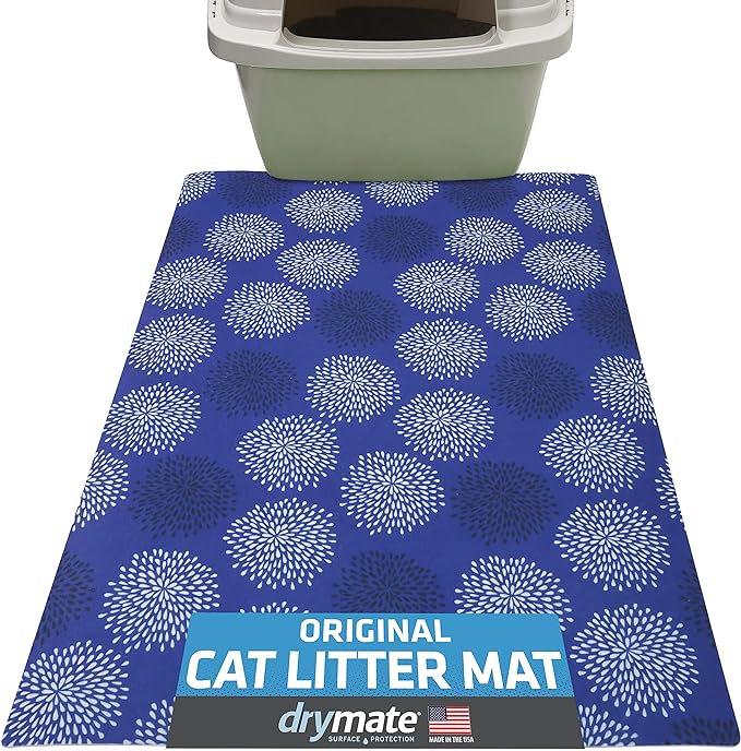 Drymate Original Cat Litter Mat, Contains Mess from Box, Protects Floors, Urine-Proof, Machine Washable, Soft on Kitty Paws, Absorbent, Waterproof (USA Made, Recycled Content) (20”x28”)(Good Blue)