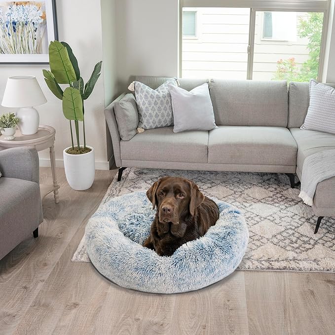 Best Friends by Sheri The Original Calming Donut Cat and Dog Bed in Shag Fur Denim, Large 36"