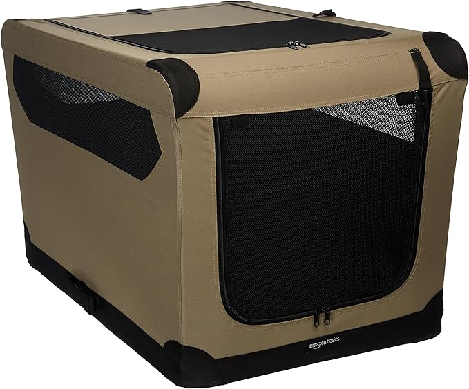 Amazon Basics - Folding Soft Crate for Cat, Dog, Rabbit, 36 Inch, Tan, 35.8"L x 24.0"W x 24.0"H