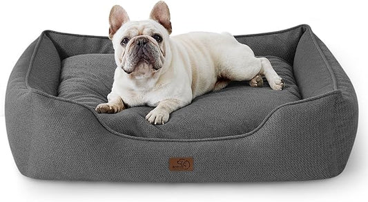 Bedsure Washable Dog Bed for Medium Dogs - Waterproof All-Season Foam Puppy Beds, Orthopedic Rectangle Cuddle Indoor Cat Beds with Removable Zipper Cover, 30x24x9inches, Grey