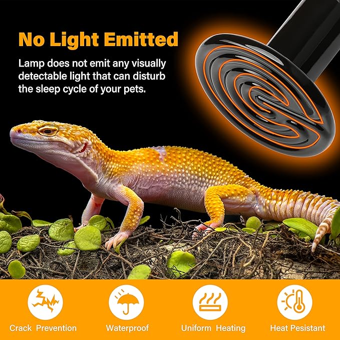 HealSmart Reptile Heat Lamp Bulb Ceramic Heat Emitter 150W No Light Emitting Brooder Coop Heater for Amphibian Pet & Incubating Chicken, Black