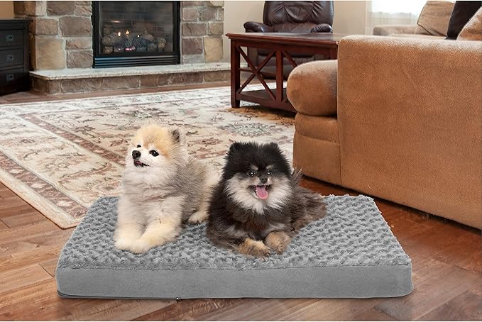Furhaven Cooling Gel Dog Bed for Medium/Small Dogs w/ Removable Washable Cover, For Dogs Up to 35 lbs - Ultra Plush Faux Fur & Suede Mattress - Gray, Medium
