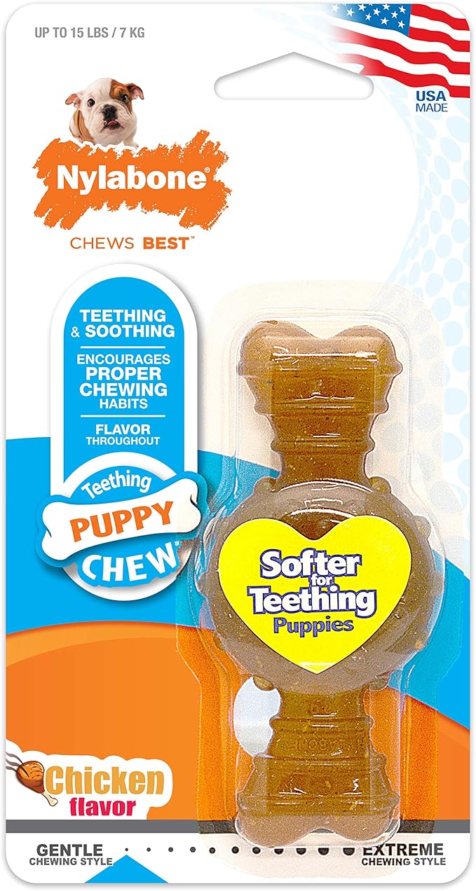 Nylabone Puppy Ring Bone Chew Toy - Puppy Chew Toys for Teething - Puppy Supplies - Chicken Flavor, Small/Petite (1 Count) (Pack of 2)