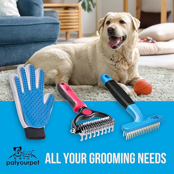 Pat Your Pet Dog Shedding Brush, Double Raw Undercoat Rake for Dogs, Cats and Pets Brush, Deshedding Dog Brush for Medium Long Loose Hair