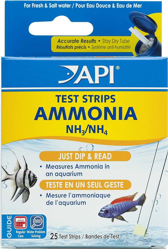 API AMMONIA TEST STRIPS Freshwater and Saltwater Aquarium Water Test Strips 25-Test Box, Model:33D